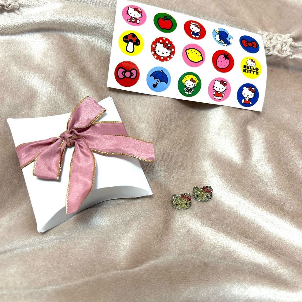 Hello Kitty Earrings Stickers/ Official Sanrio Signed/ Sparkly Stud Earrings